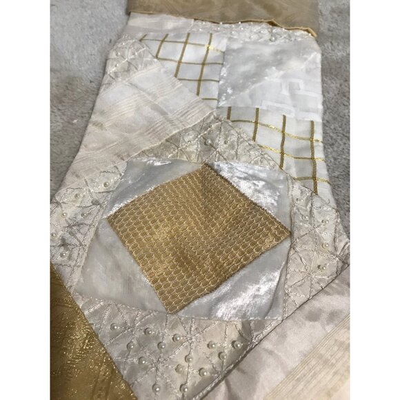 Elegant Patchwork Christmas Stocking Beige & Gold 19" - Picture 2 of 6